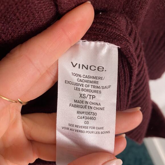 VINCE Boiled Cashmere Cardigan Sweater in Dahlia Wine XS - Picture 6 of 9